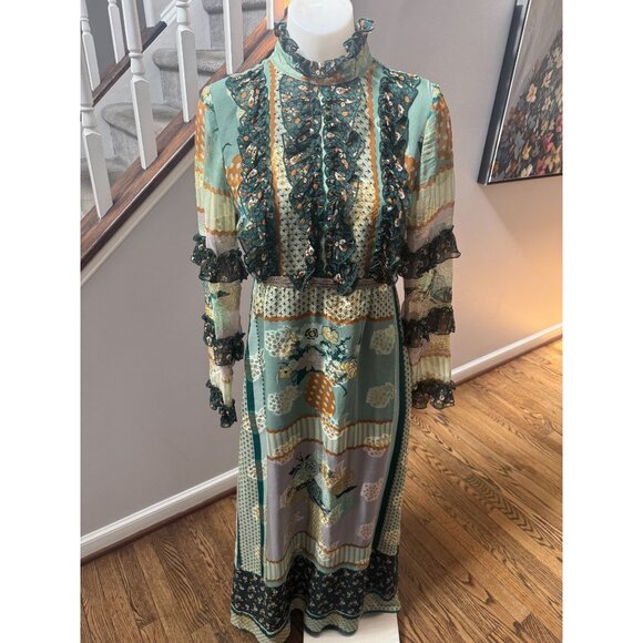 Anna Sui Patchwork Bouquet Maxi Dress Jade Multi Floral Print Fall '16 Size 2 - Picture 3 of 6